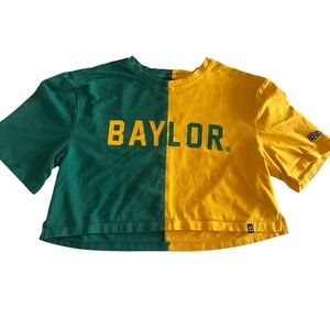 HYPE & VICE BAYLOR BEARS WOMENS GREEN CROP TWO TONE BRANDY SHORT SLEEVE T-SHIRT